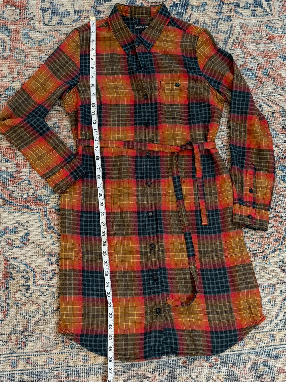 Toad&Co Plaid Shirt Dress in Rust, Olive & Navy - Picture 6 of 11
